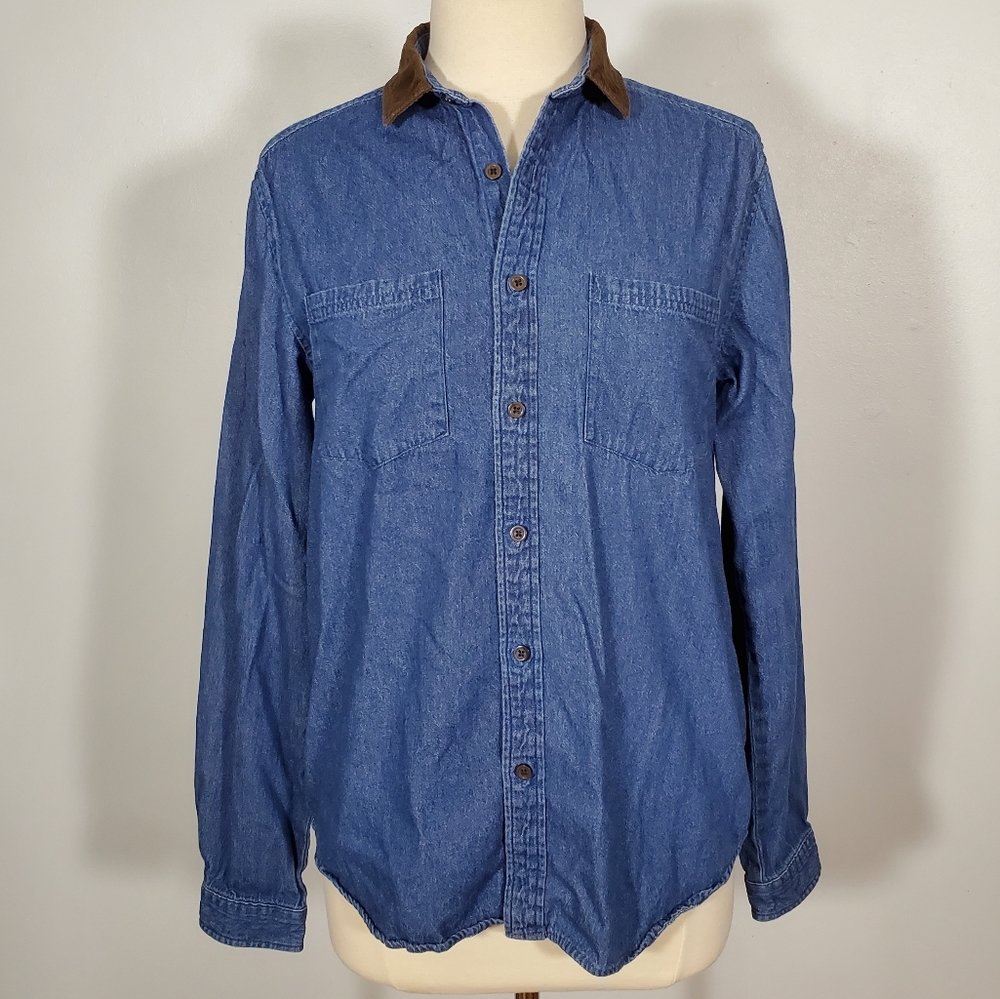 ASOS Blue Cotton Button Down w/ Brown Collar